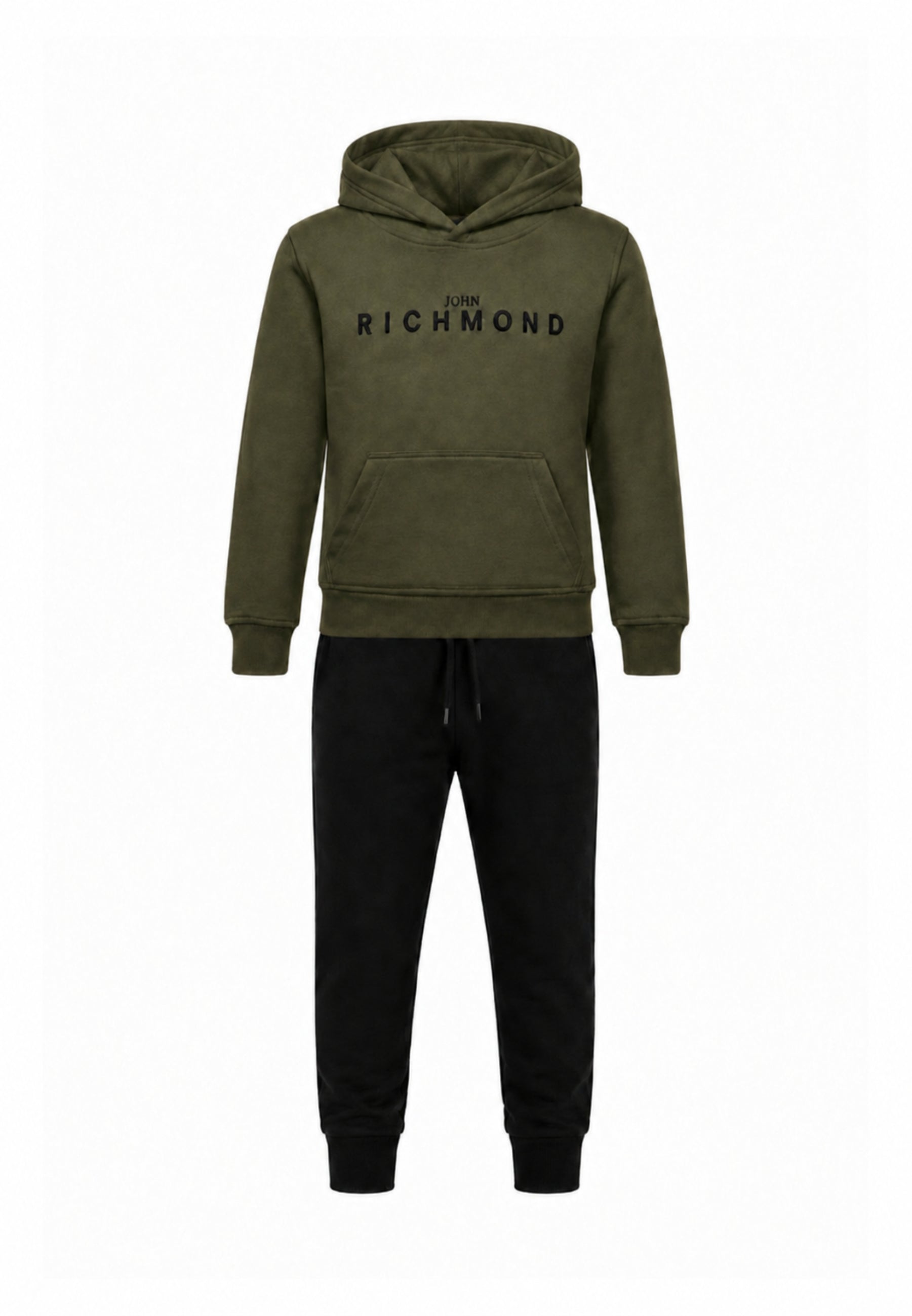 John Richmond Tuta verde militare con cappuccio e logo gommato Bambini e ragazzi rba26007cf.ver_