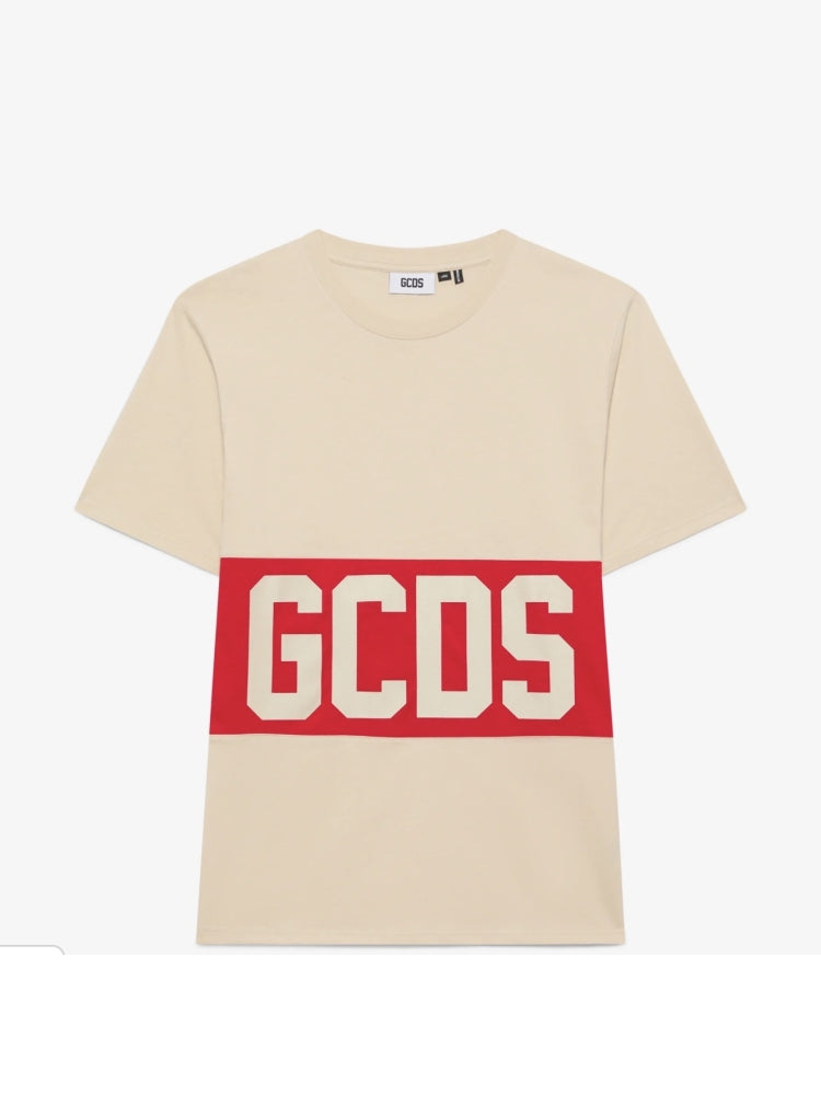 Gcds tshirt bianca uomo unisex in cotone logo a contrasto dettaglio logo