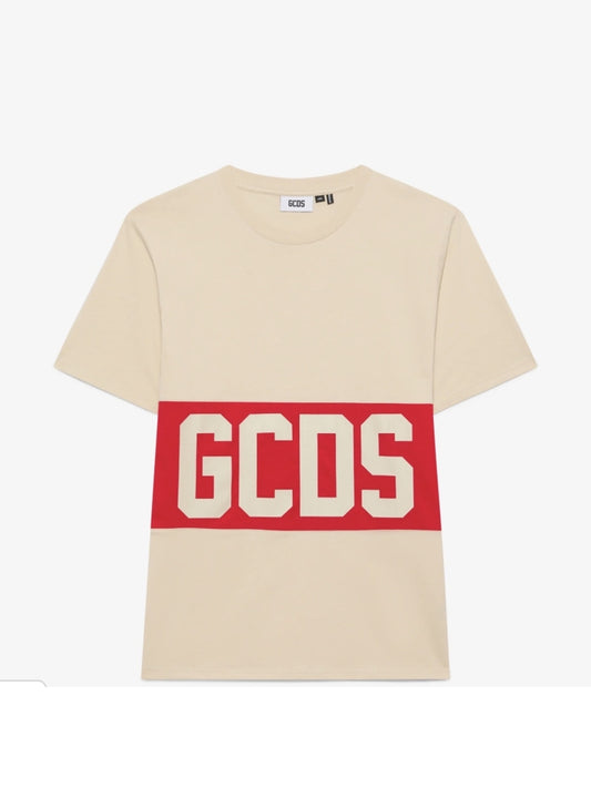 Gcds tshirt bianca uomo unisex in cotone logo a contrasto
