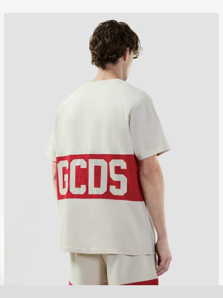 Gcds tshirt bianca uomo unisex in cotone logo a contrasto dettaglio logo