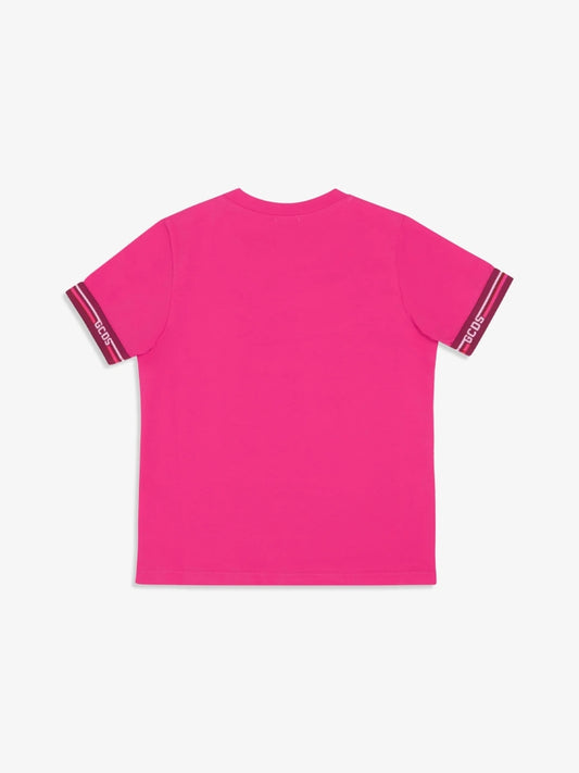 Gcds tshirt fucsia donna in cotone bande logo sul lato