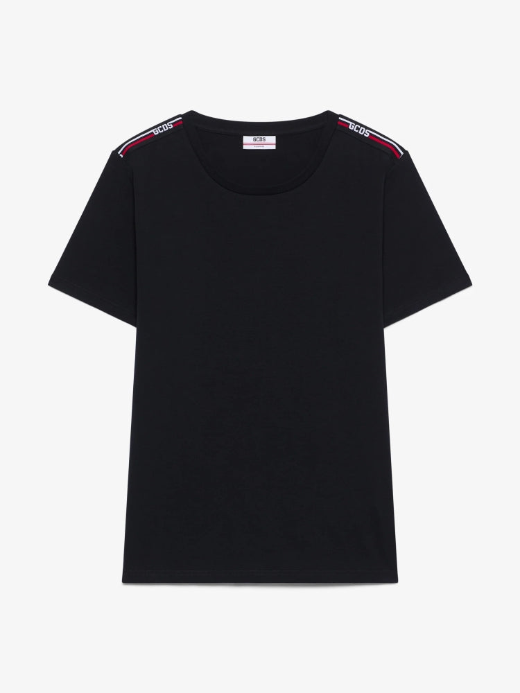 Gcds tshirt nera uomo in cotone mini logo lettering a contrasto dettaglio logo