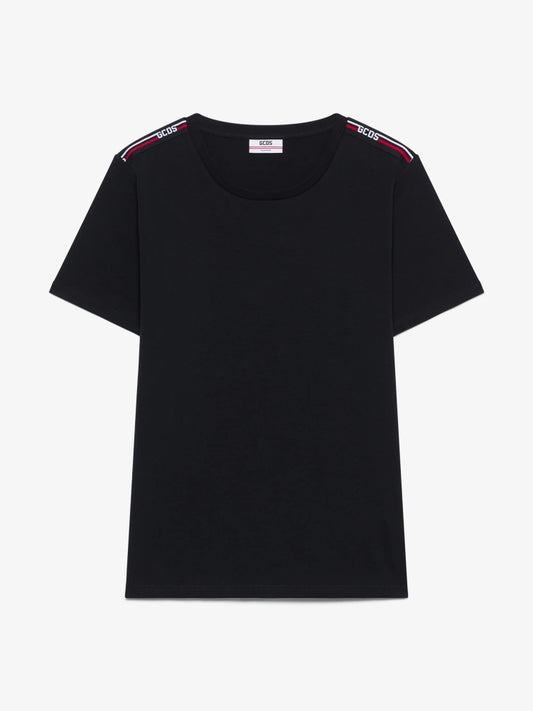 Gcds tshirt nera uomo in cotone mini logo lettering a contrasto
