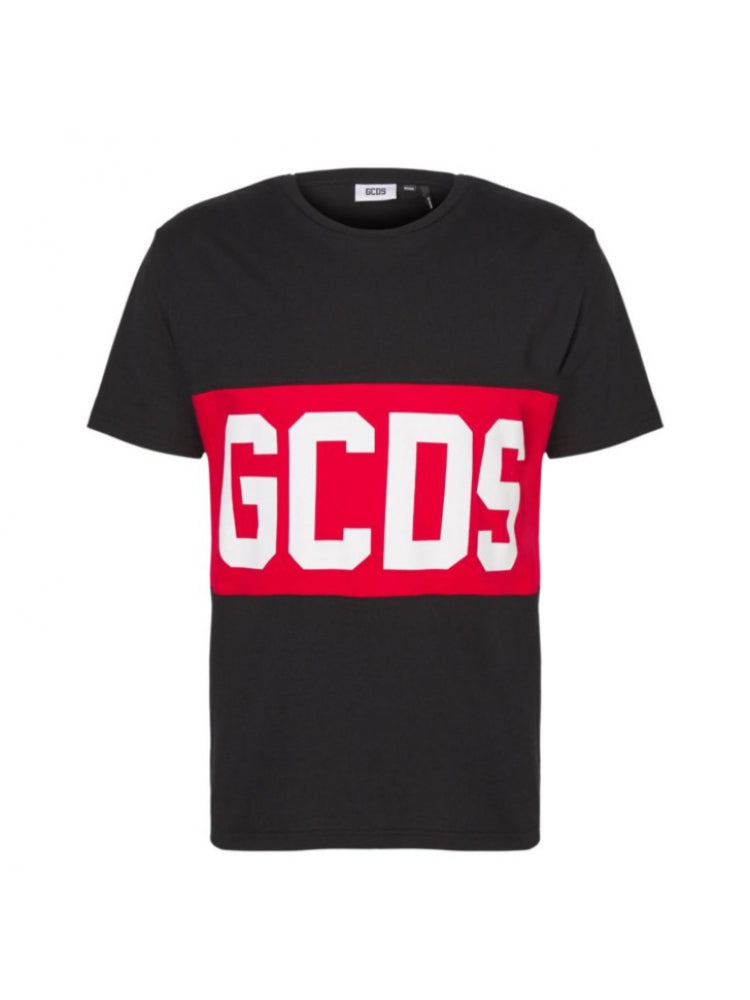 Gcds tshirt nera uomo in cotone maxi logo sul davanti unisex
