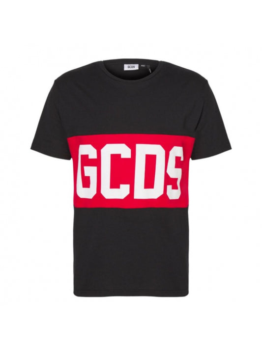 Gcds tshirt nera uomo in cotone maxi logo sul davanti unisex