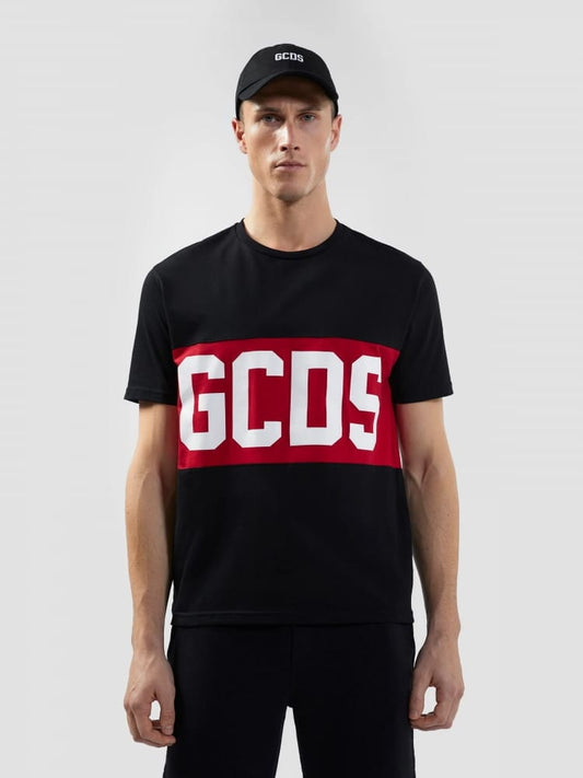 Gcds tshirt nera uomo in cotone maxi logo sul davanti unisex