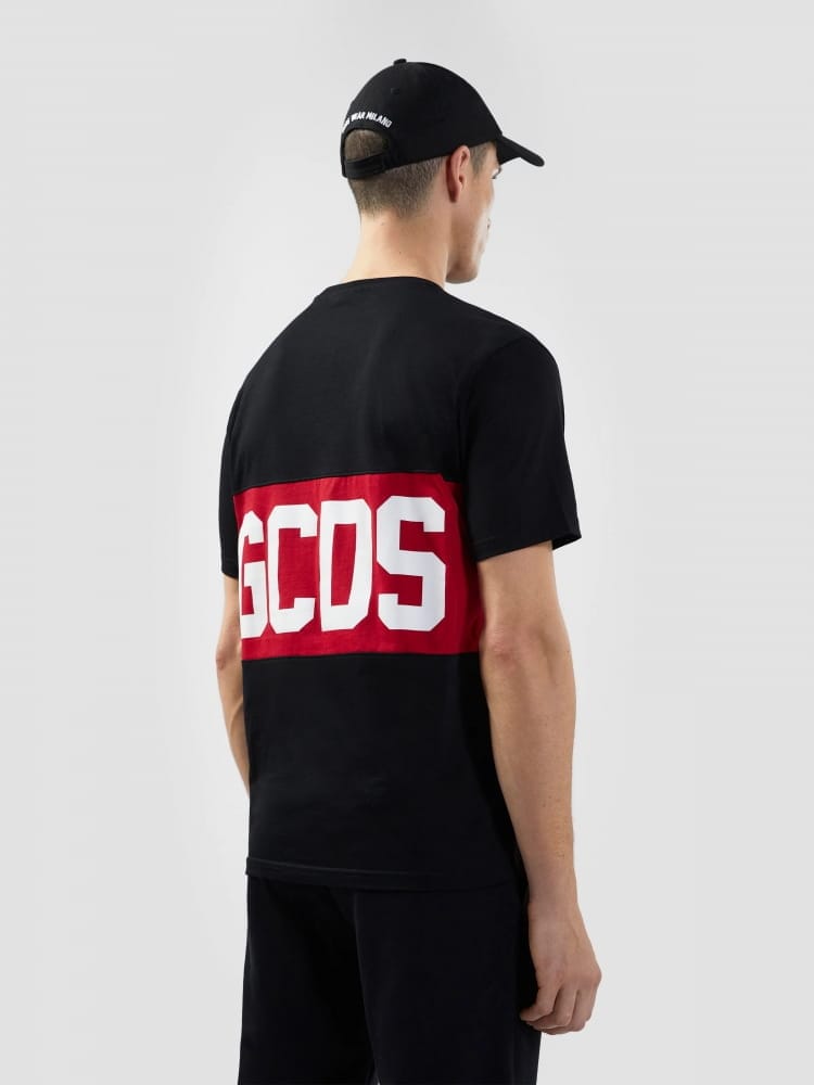 Gcds tshirt nera uomo in cotone maxi logo sul davanti unisex dettaglio logo