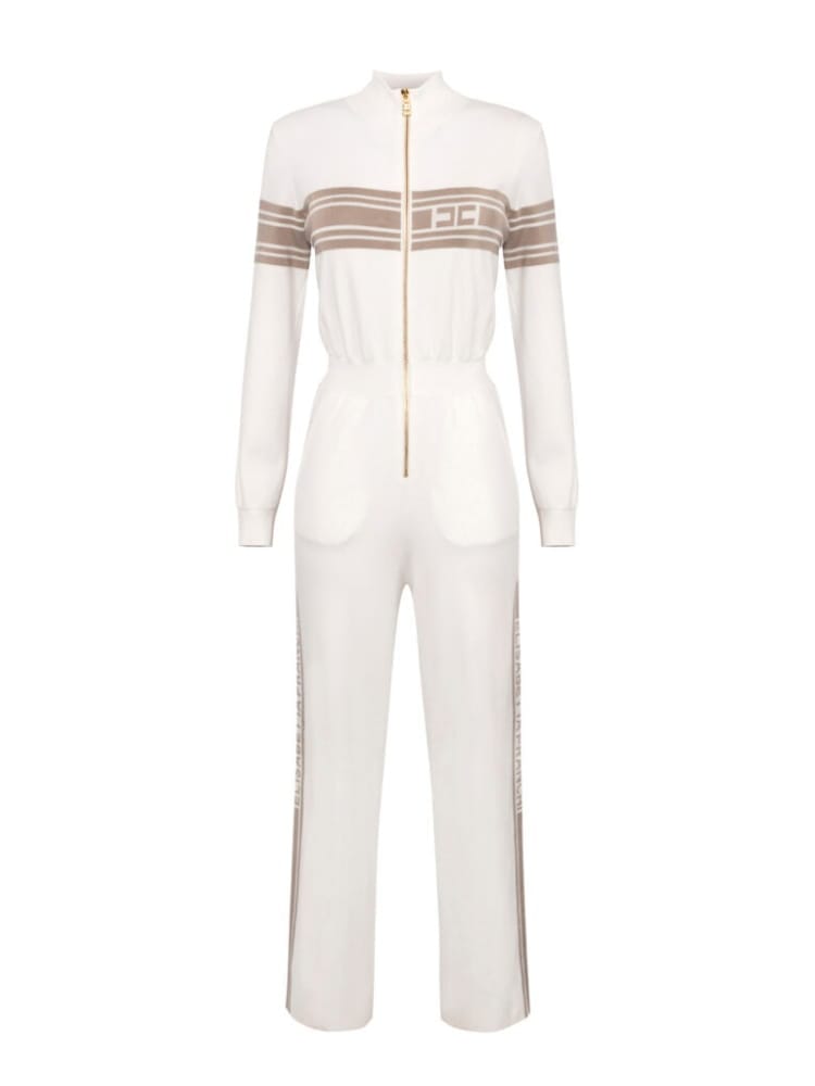 Elisabetta Franchi tuta avorio donna in misto viscosa maxi logo sul davanti dettaglio logo