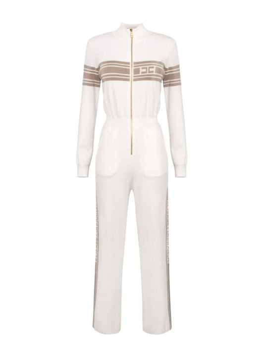 Elisabetta Franchi tuta avorio donna in misto viscosa maxi logo sul davanti