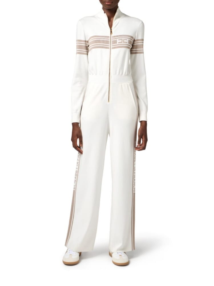 Elisabetta Franchi tuta avorio donna in misto viscosa maxi logo sul davanti