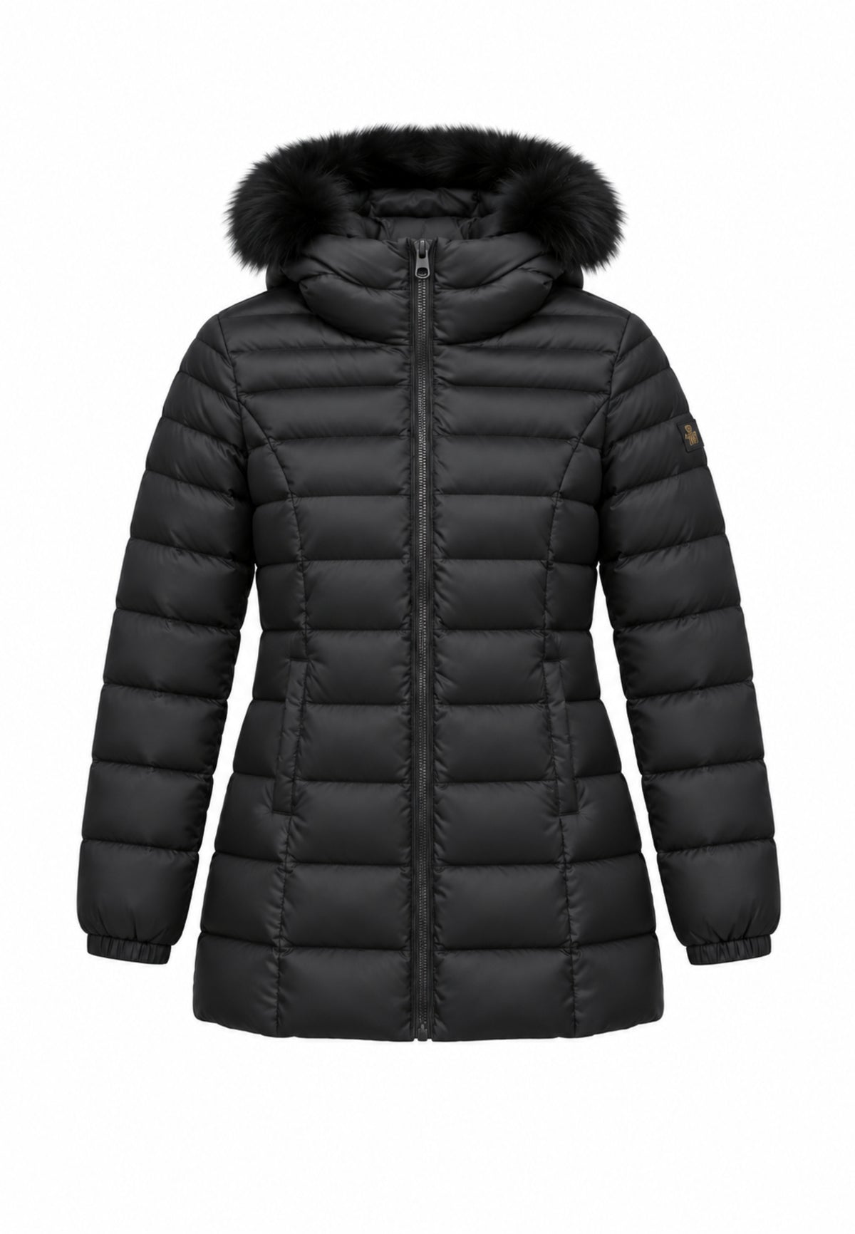 REFRIGIWEAR GIUBBOTTO NERO TRAPUNTATO CON CAPPUCCIO E PELLICCIA Donna LONG MEAD FUR JACKET.NE_