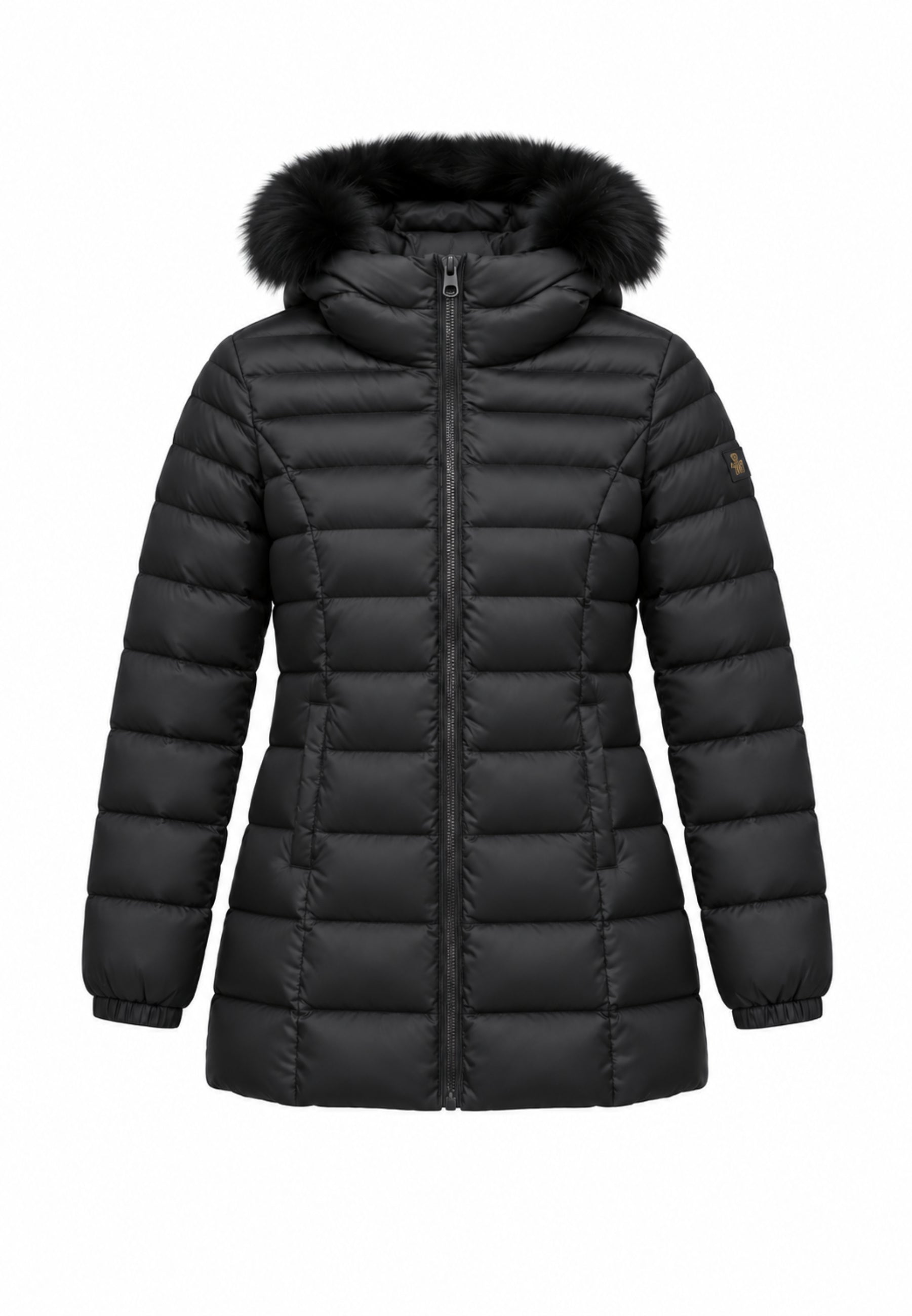 REFRIGIWEAR GIUBBOTTO NERO TRAPUNTATO CON CAPPUCCIO E PELLICCIA Donna LONG MEAD FUR JACKET.NE_