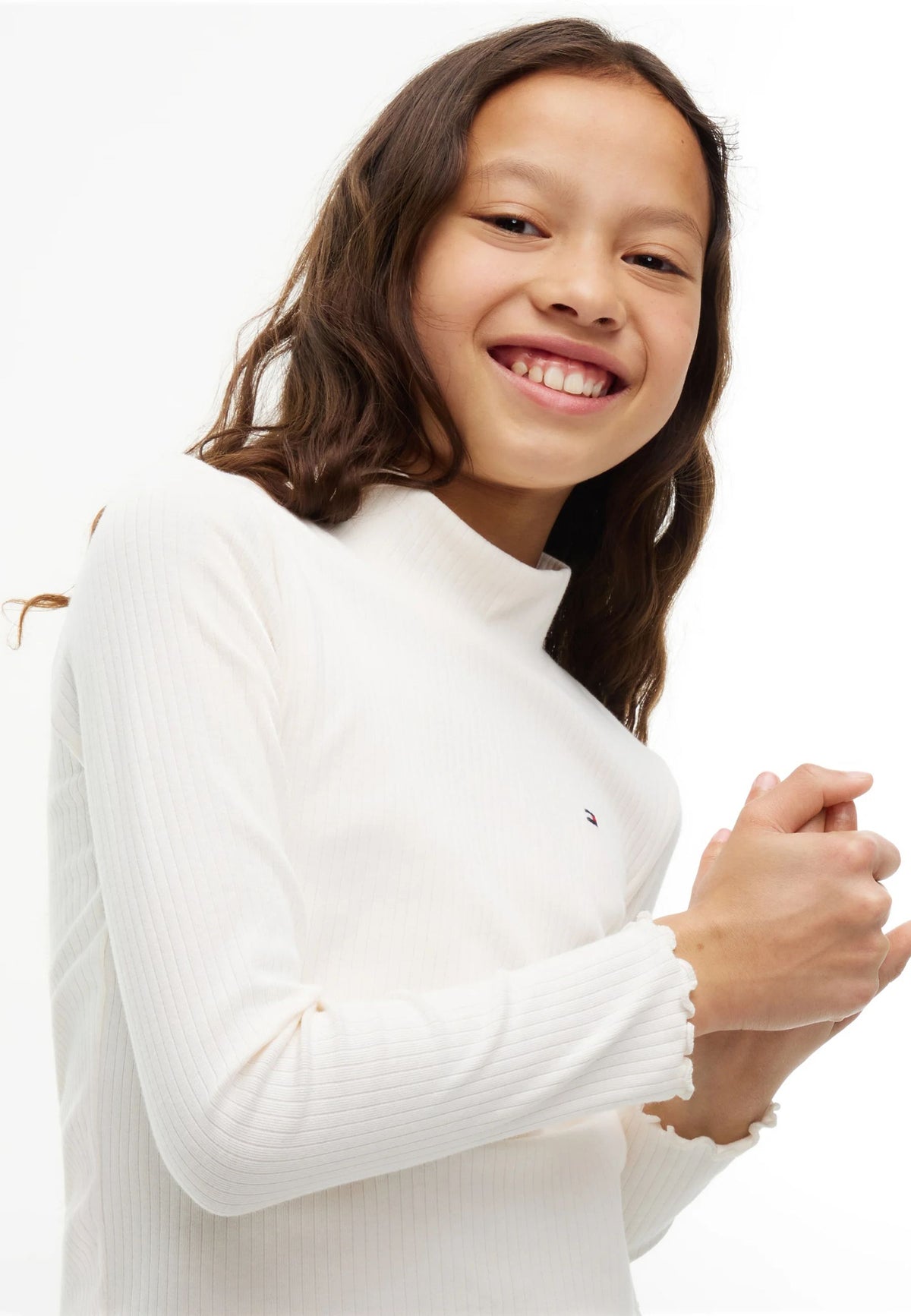 TOMMY HILFIGER MAGLIA PANNA A COLLO ALTO CON ORLO ONDULATO Bambine e ragazze KG0KG08802YBH.PANNA_