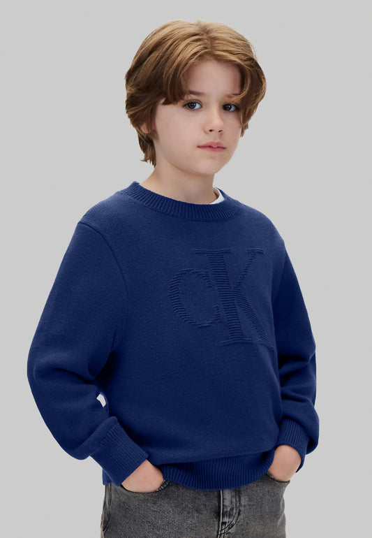 CALVIN KLEIN maglioncino BLU CON LOGO CK TONO SU TONO Bambini e ragazzi lvckfjf048cfb.blu_