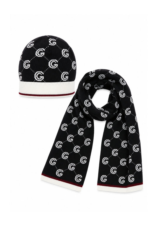 Gabriella Gucci SET CAPPELLO E SCIARPA IN MAGLIA LOGO ALL OVER Bambine e ragazze GK341+342.NE_