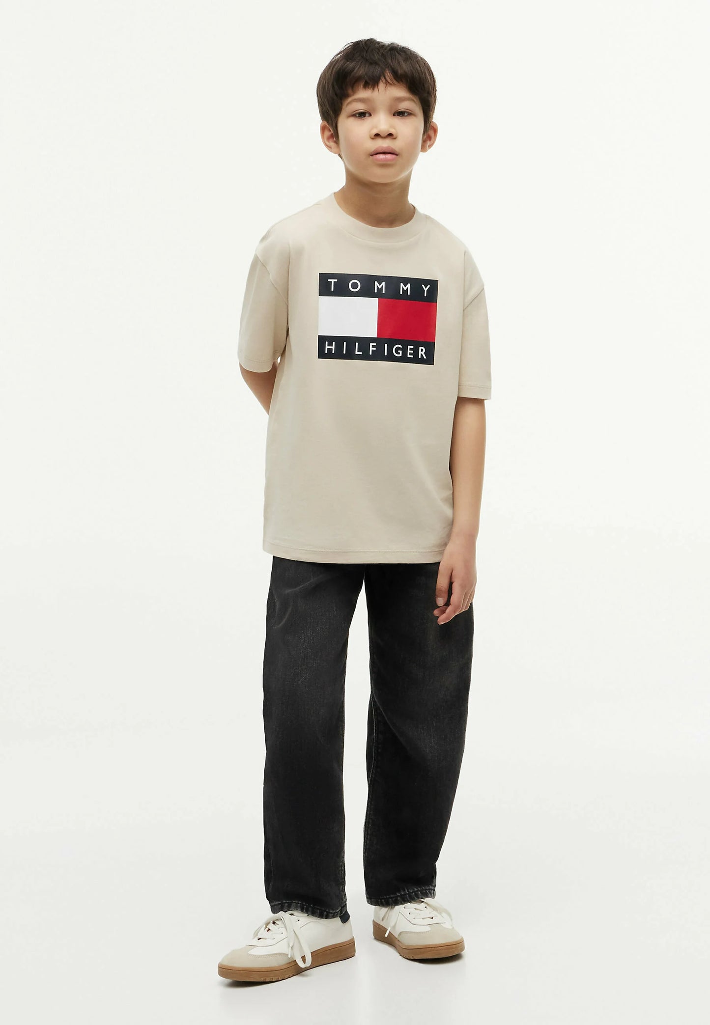 TOMMY HILFIGER TSHIRT BEIGE LOGO BANDIERA MANICHE CORTE Bambini e ragazzi KB0KB10340ACI_