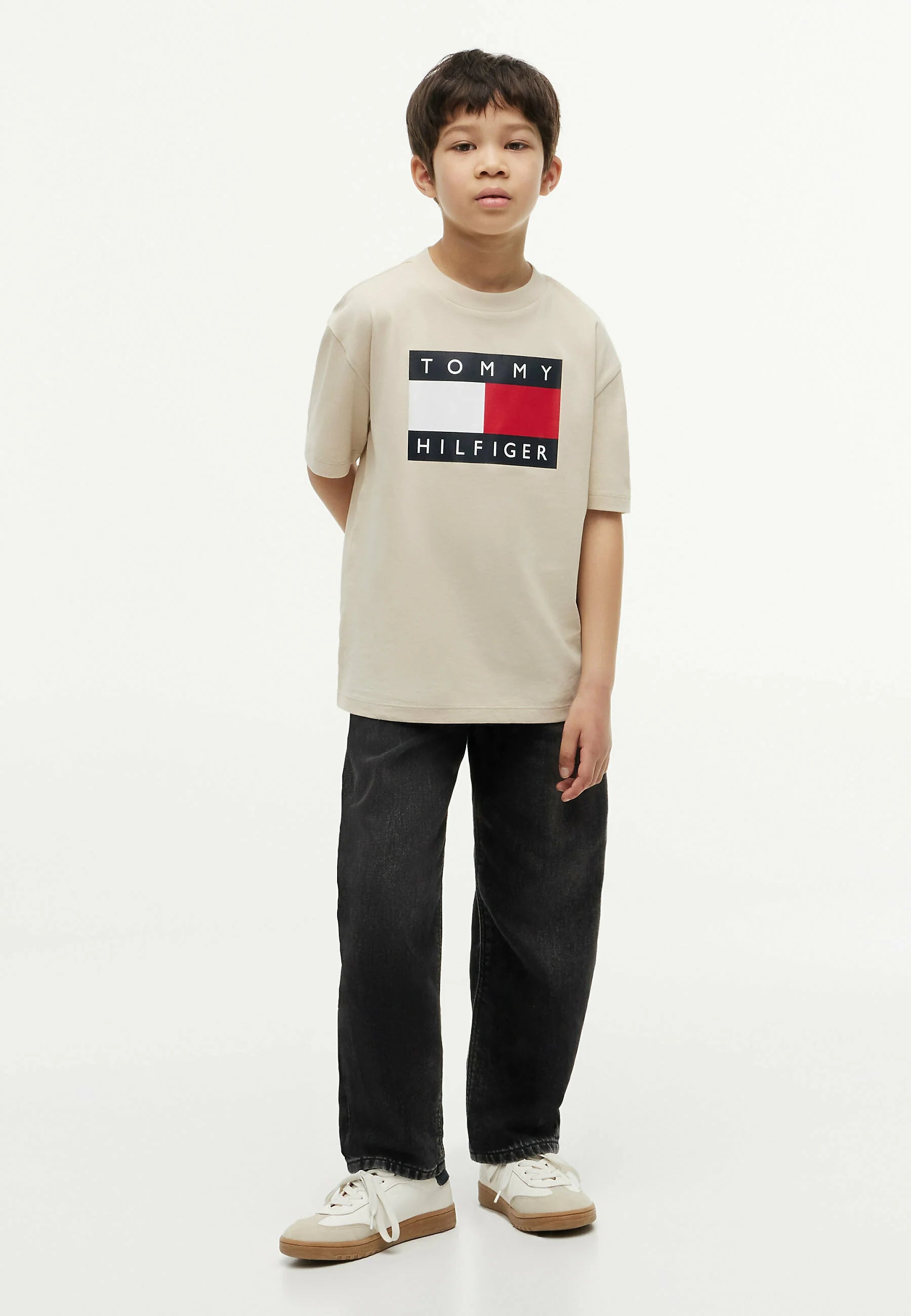 TOMMY HILFIGER TSHIRT BEIGE LOGO BANDIERA MANICHE CORTE Bambini e ragazzi KB0KB10340ACI_