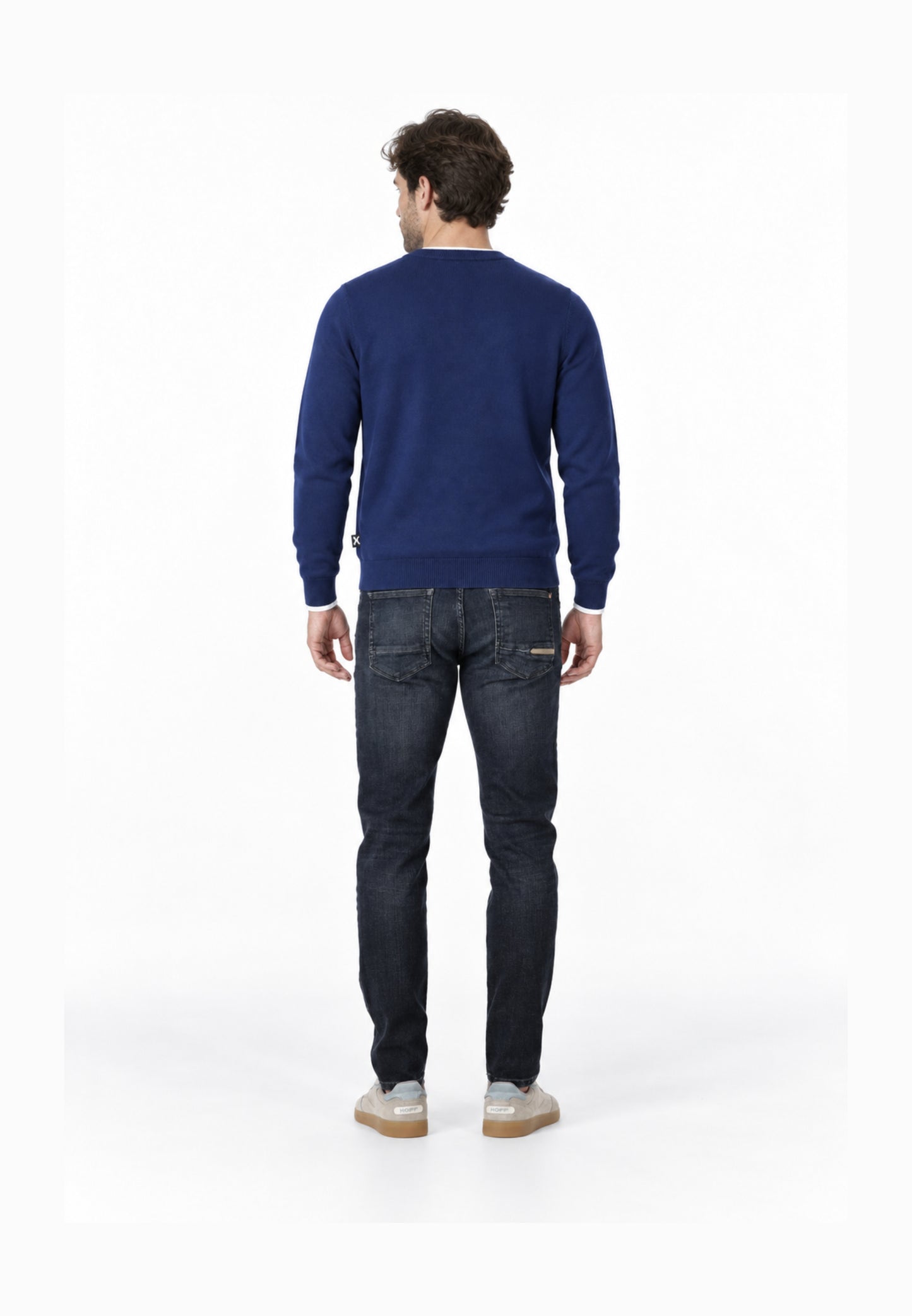 John Richmond MAGLIONE BLU CON ORLI A CONTRASTO BIANCHI Uomo UMA26271MA.BLU_