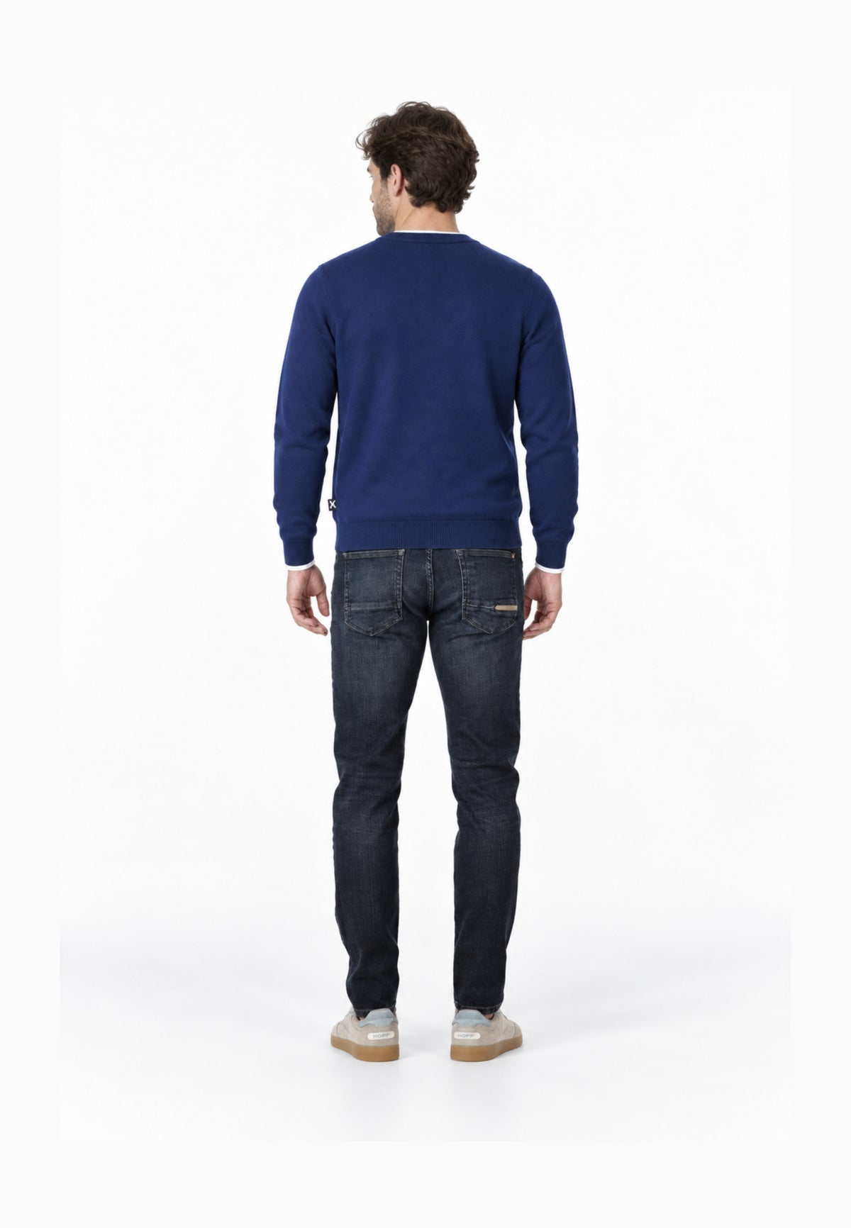 John Richmond MAGLIONE BLU CON ORLI A CONTRASTO BIANCHI Uomo UMA26271MA.BLU_