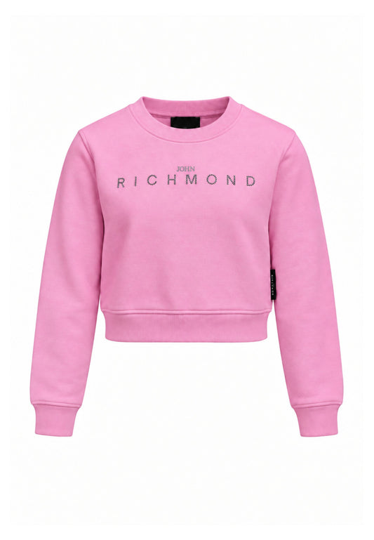 John Richmond felpa rosa crop con logo brillantinato Bambine e ragazze rga26085fe.rosa_