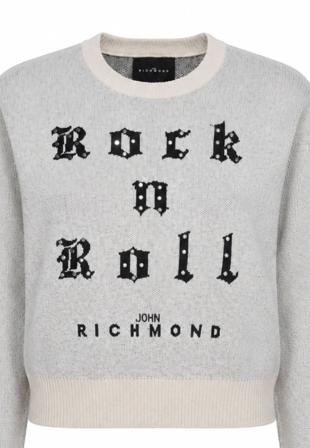 John Richmond maglione beige crop bambina con scritta e strass Bambine e ragazze rga26061ma.beige_