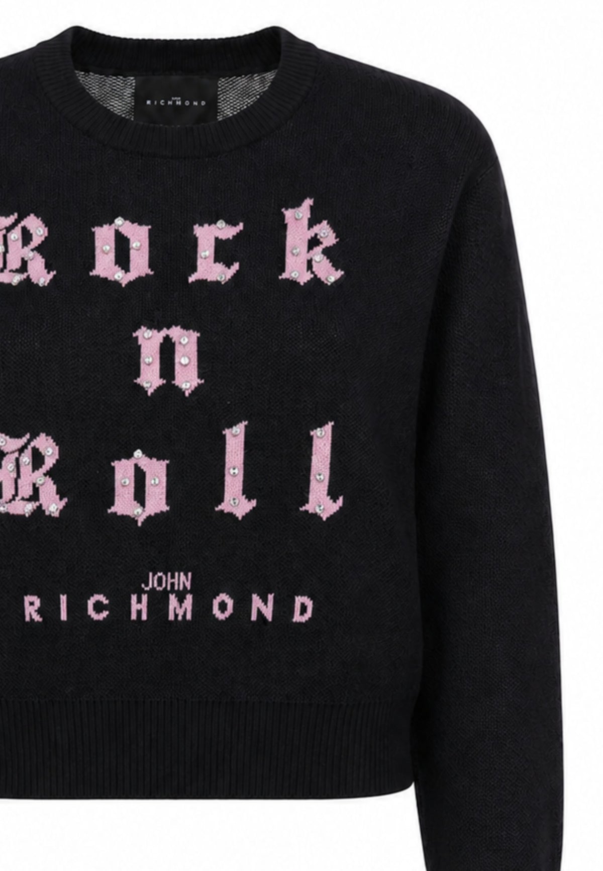 John Richmond maglione nero crop bambina con scritta e strass Bambine e ragazze rga26061ma.ne_
