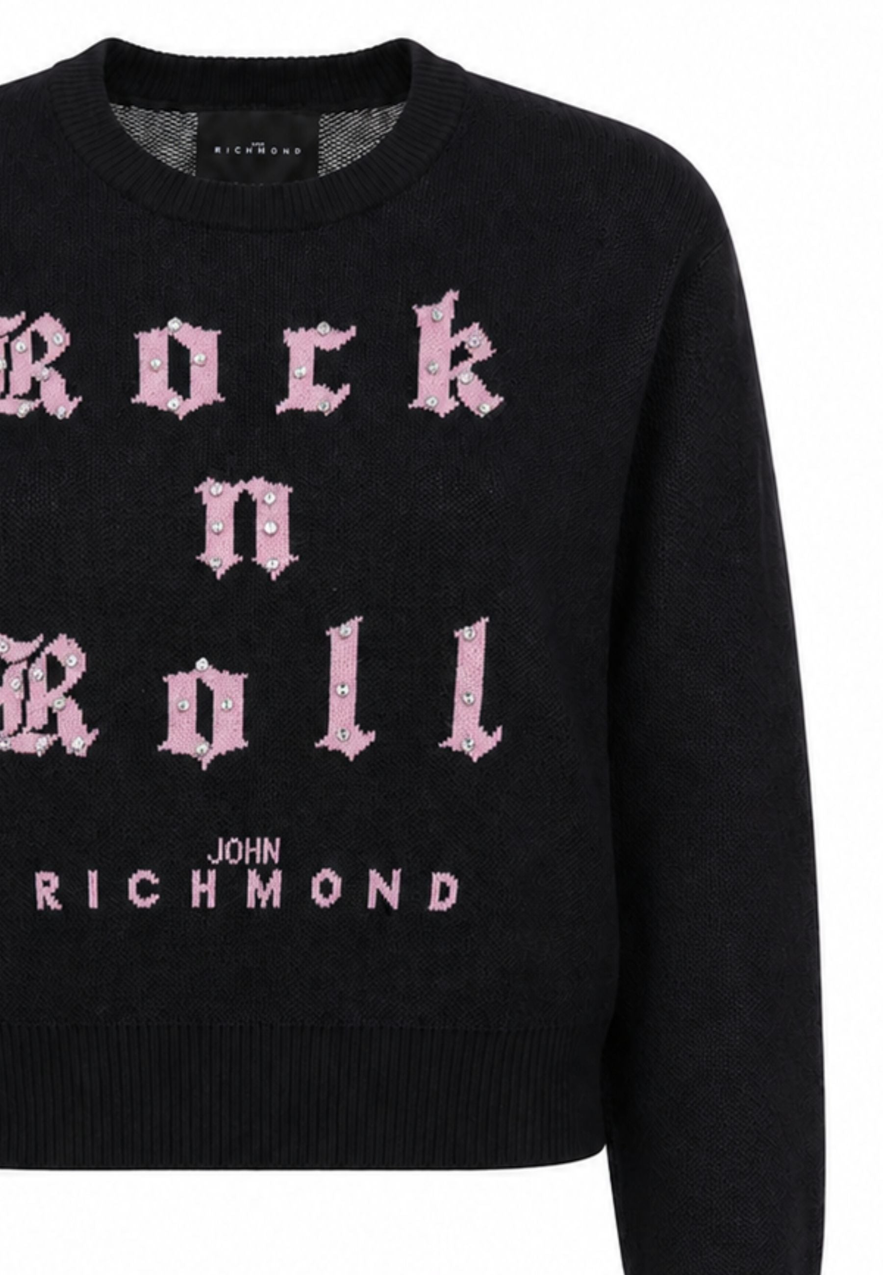 John Richmond maglione nero crop bambina con scritta e strass Bambine e ragazze rga26061ma.ne_