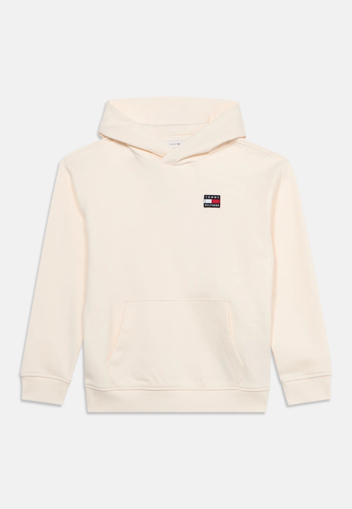 TOMMY HILFIGER felpa panna con cappuccioe mini logo bandiera patch Bambini e ragazzi ks0ks00758ybh.panna_