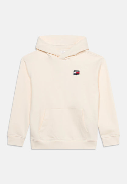 TOMMY HILFIGER felpa panna con cappuccioe mini logo bandiera patch Bambini e ragazzi ks0ks00758ybh.panna_
