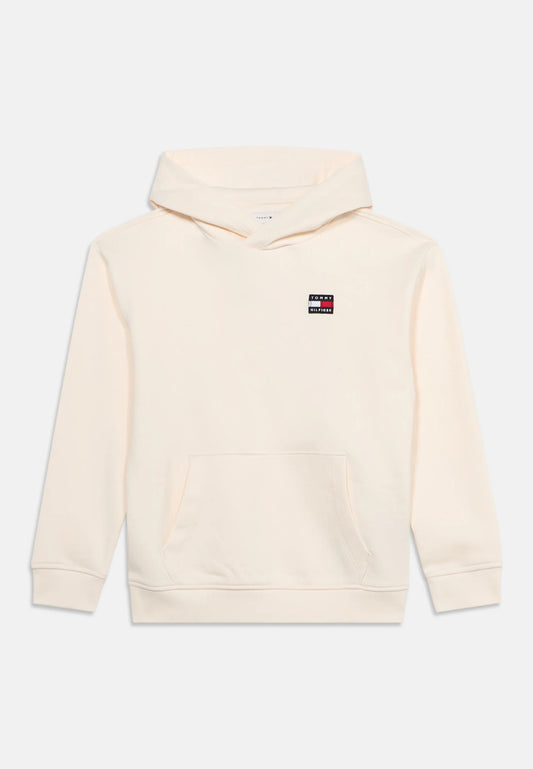 TOMMY HILFIGER felpa panna con cappuccioe mini logo bandiera patch Bambini e ragazzi ks0ks00758ybh.panna_
