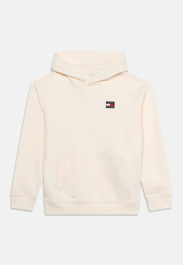 TOMMY HILFIGER felpa panna con cappuccioe mini logo bandiera patch Bambini e ragazzi ks0ks00758ybh.panna_