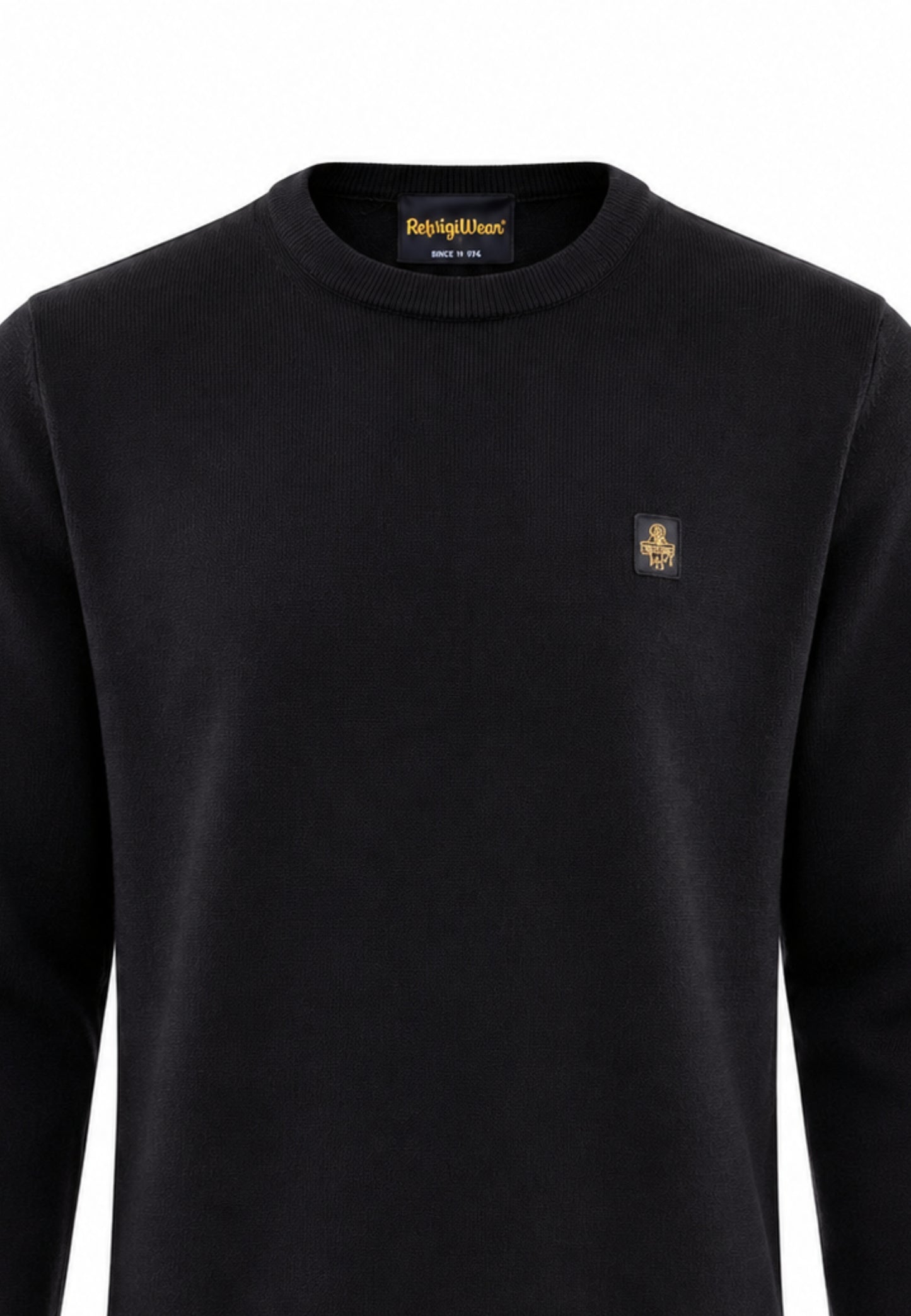 REFRIGIWEAR MAGLIONE NERO IN LANA SAGOMATO CON MINI LOGO RICAMATO Uomo BENNET PULLOVER.NE_