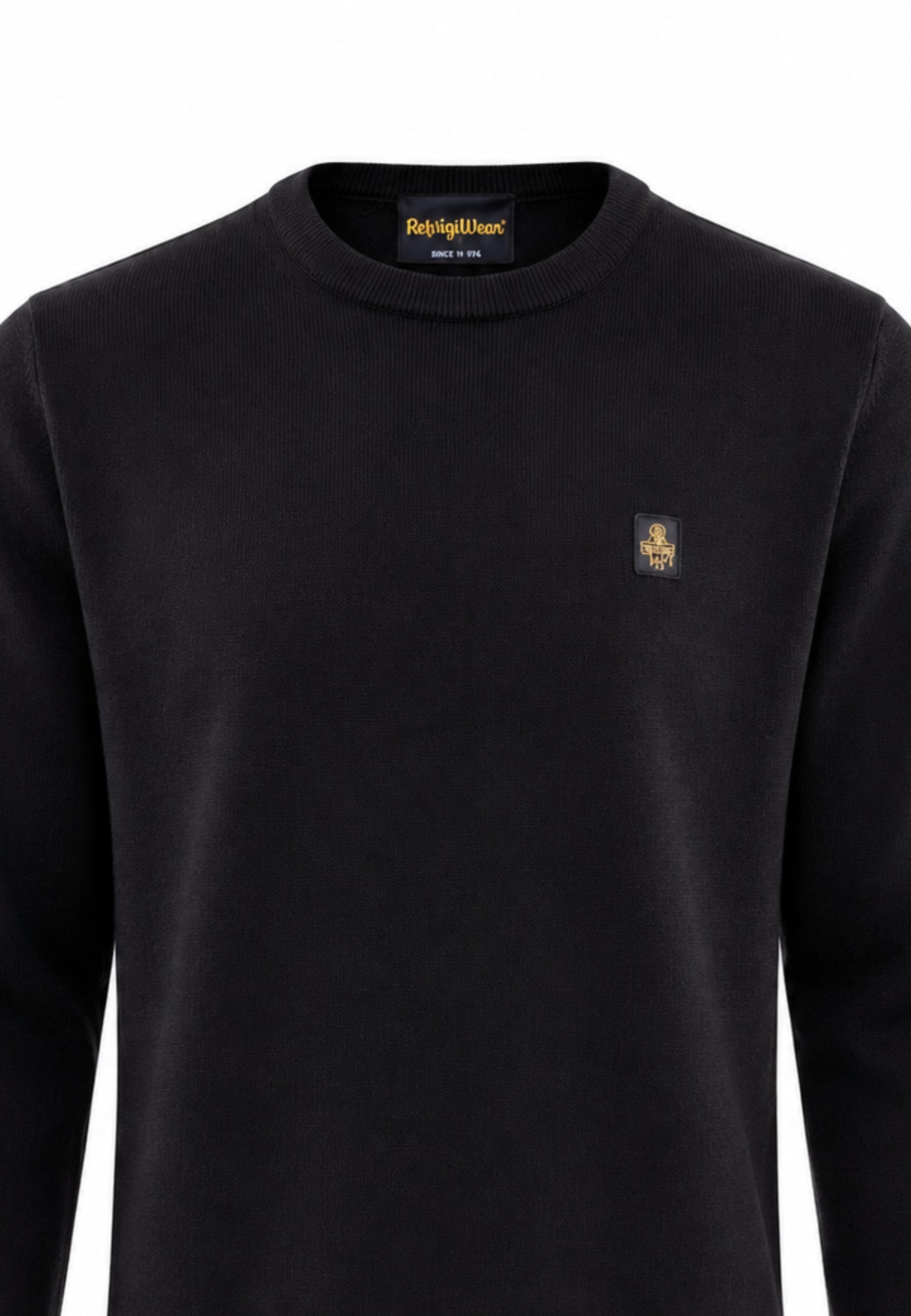 REFRIGIWEAR MAGLIONE NERO IN LANA SAGOMATO CON MINI LOGO RICAMATO Uomo BENNET PULLOVER.NE_