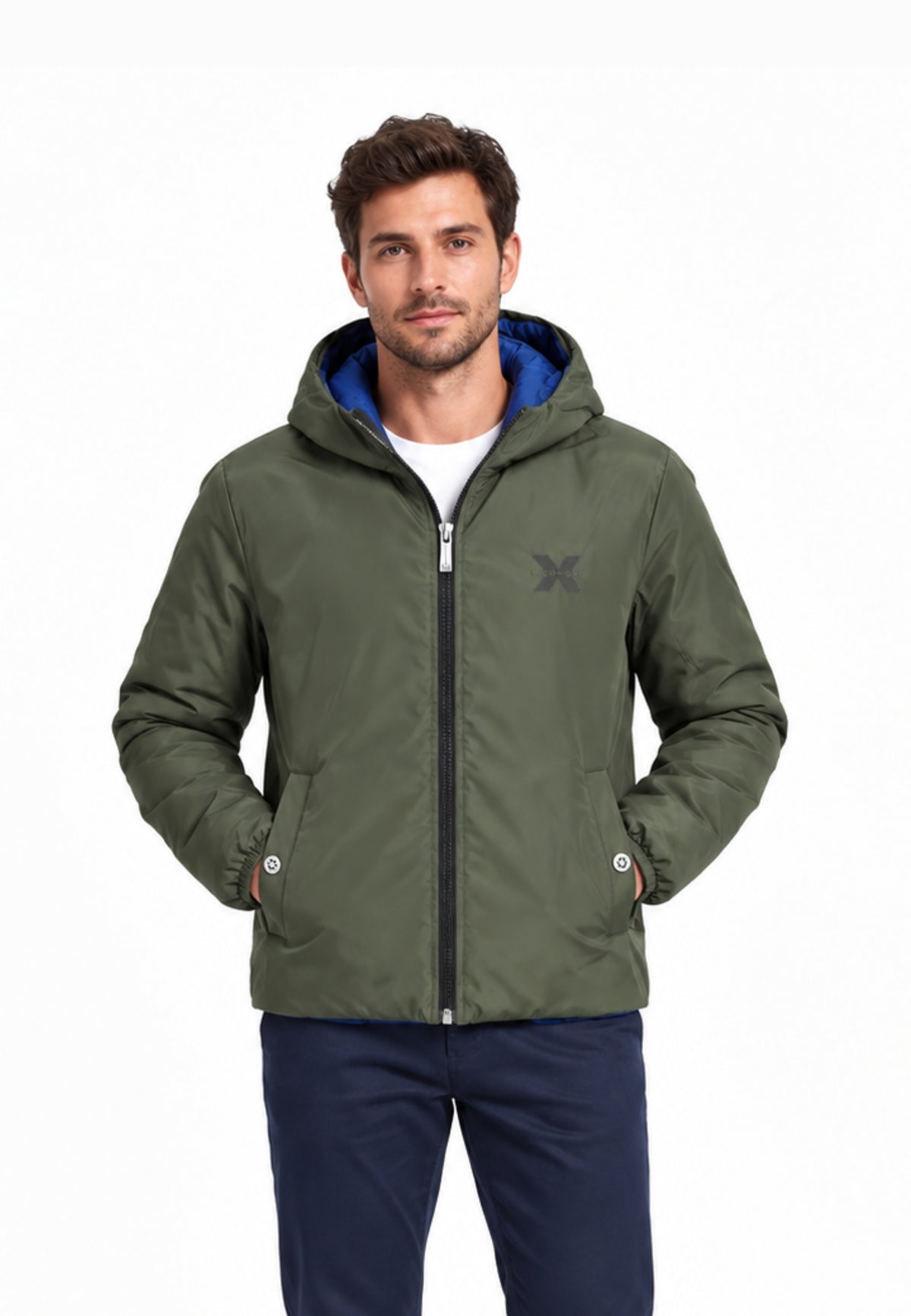 John Richmond GIUBBOTTO VERDE DOUBLE FACE CON CAPPUCCIO Uomo UMA26176GB.VERDE_