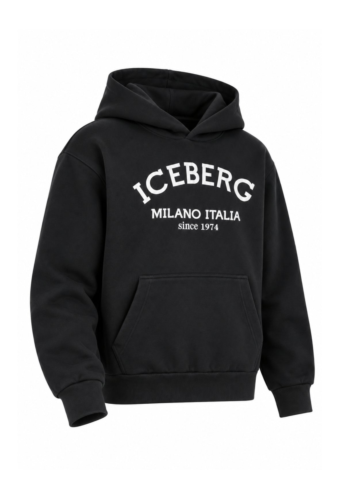 ICEBERGS FELPA NERA CON CAPPUCCIO E LOGO BIANCO Bambini e ragazzi MFICE7335J.NE_