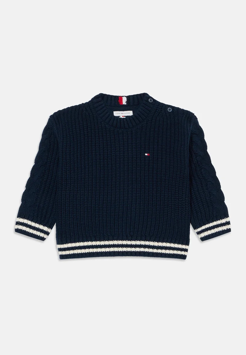 TOMMY HILFIGER MAGLIA blu a girocollo bambino e neonato con banda bianca Bambini e ragazzi KB0KB10629C1G.BLU_