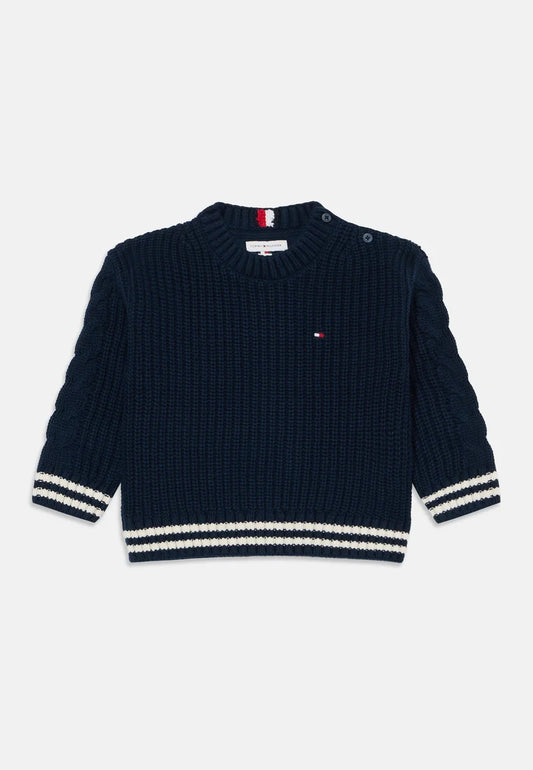 TOMMY HILFIGER MAGLIA blu a girocollo bambino e neonato con banda bianca Bambini e ragazzi KB0KB10629C1G.BLU_