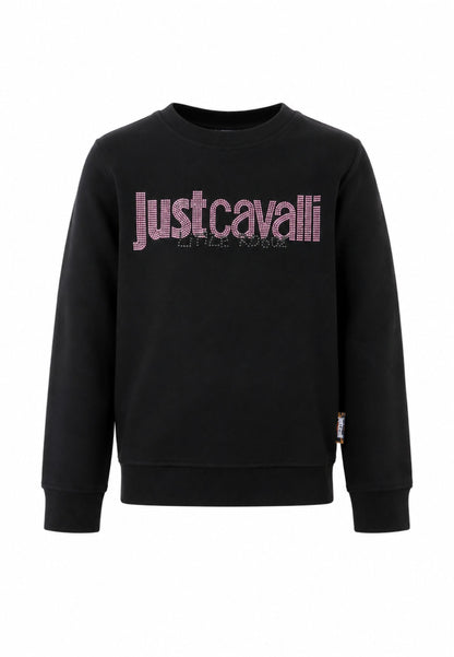 JUST CAVALLI felpa nera con logo rosa centrale con strass Bambine e ragazze jga26174fe.ne_