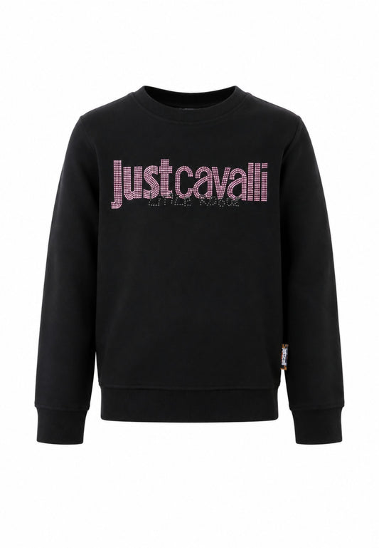 JUST CAVALLI felpa nera con logo rosa centrale con strass Bambine e ragazze jga26174fe.ne_