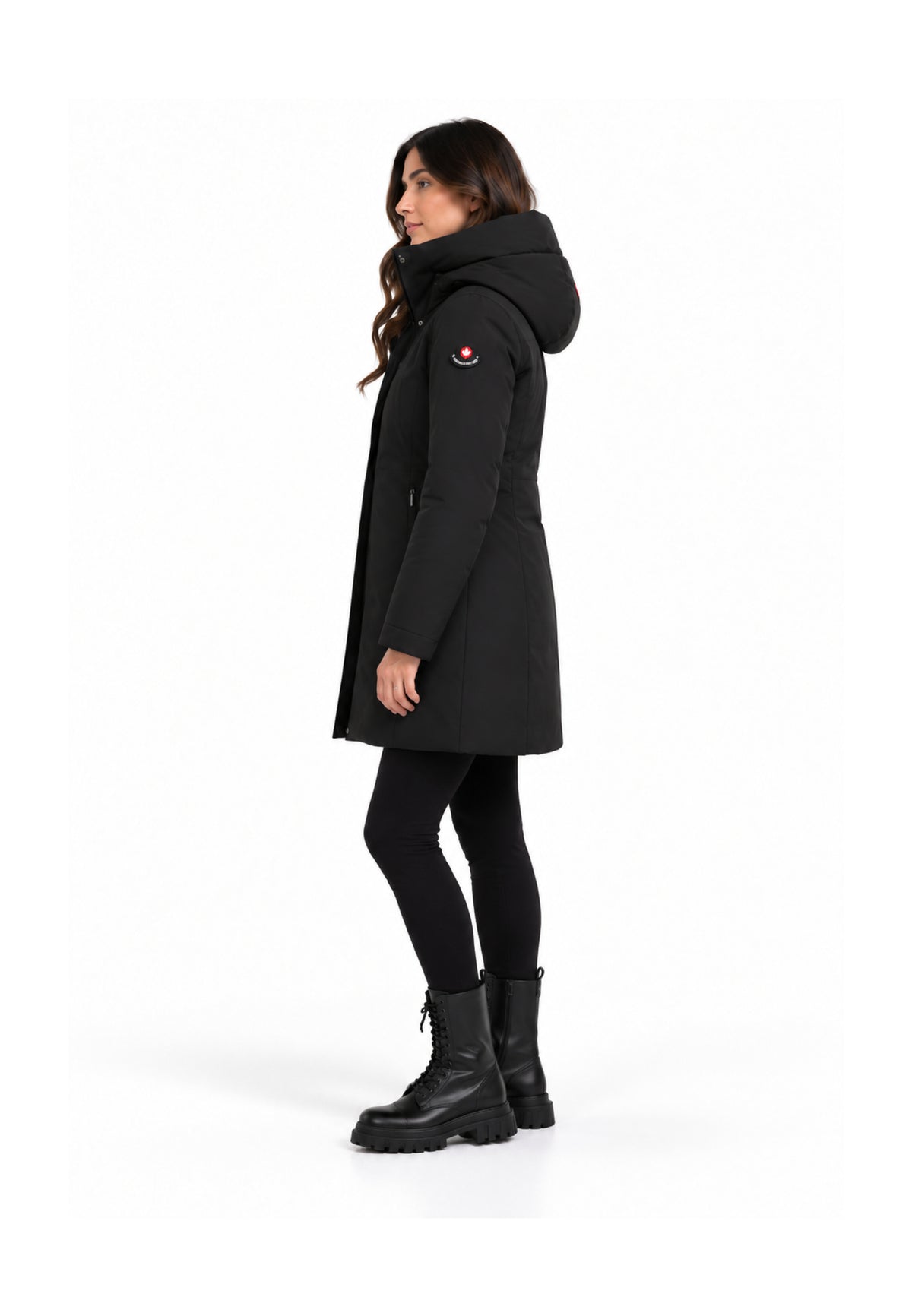 Canadiens Giubbotto nero con cappuccio a metà coscia Donna 0.313 tech/w.ne_