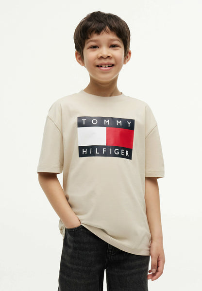 TOMMY HILFIGER TSHIRT BEIGE LOGO BANDIERA MANICHE CORTE Bambini e ragazzi KB0KB10340ACI_