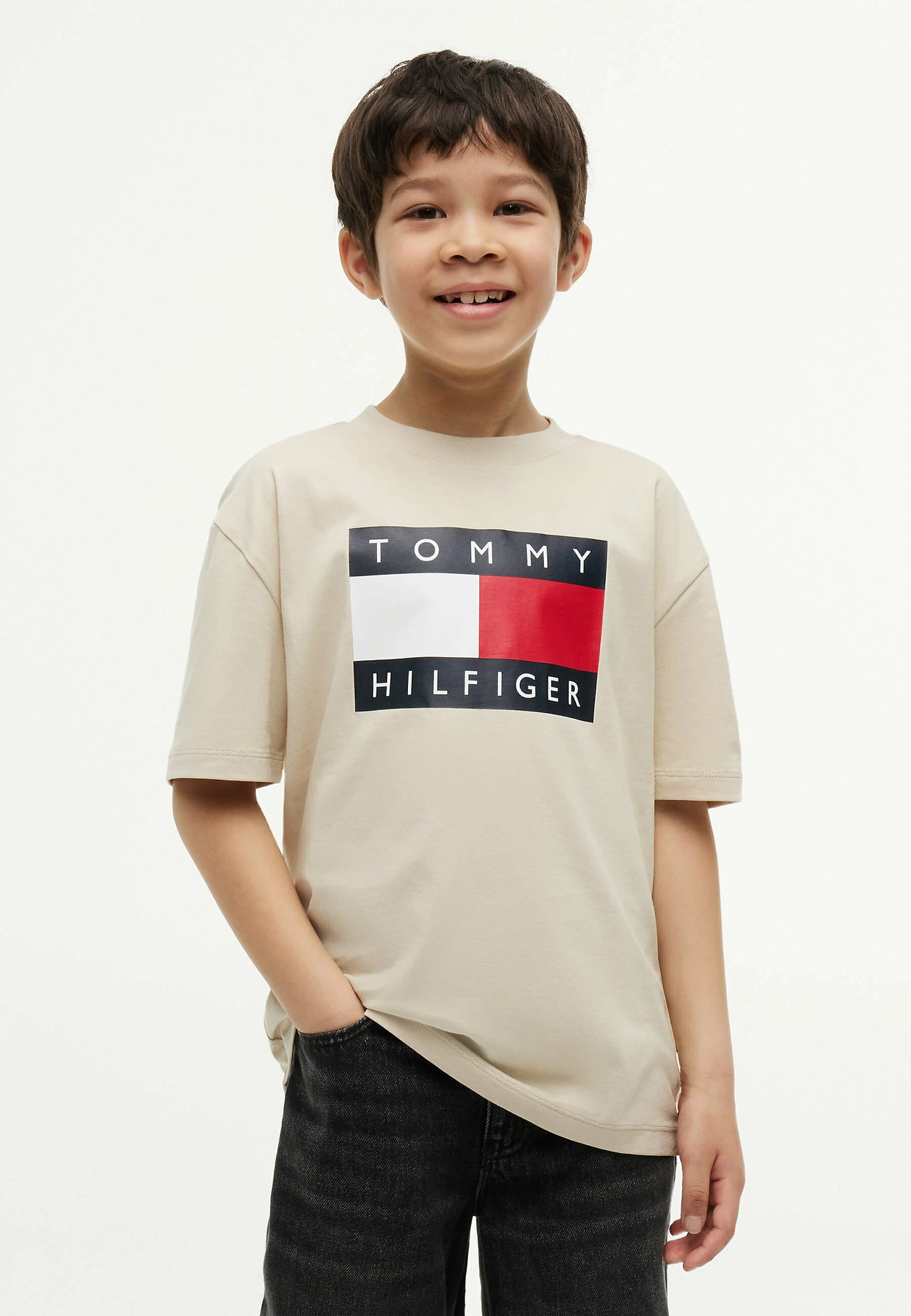 TOMMY HILFIGER TSHIRT BEIGE LOGO BANDIERA MANICHE CORTE Bambini e ragazzi KB0KB10340ACI_