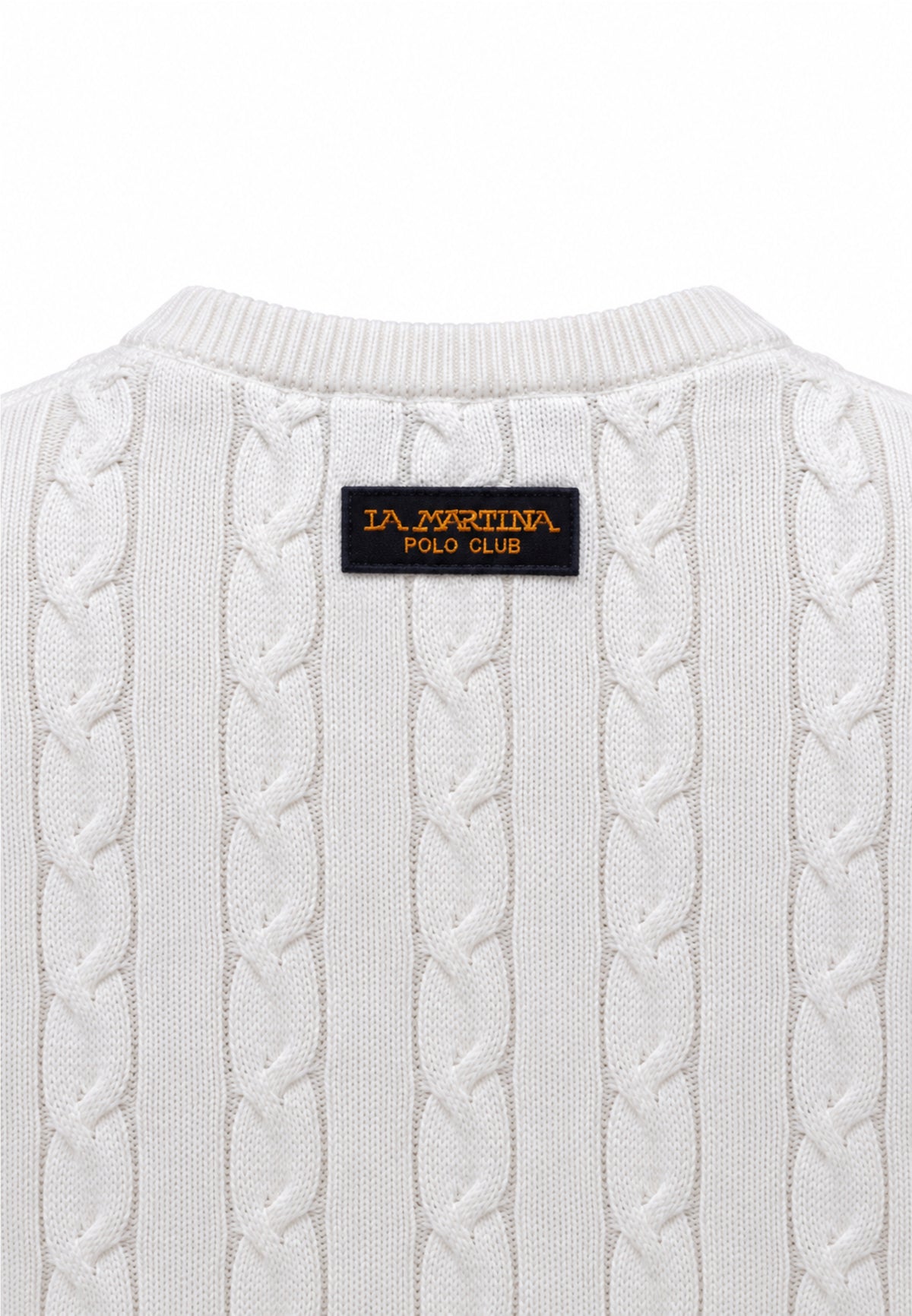 LA MARTINA maglia a treccia bianca logo ricamo a girocollo Bambini e ragazzi mab0101.bianco_