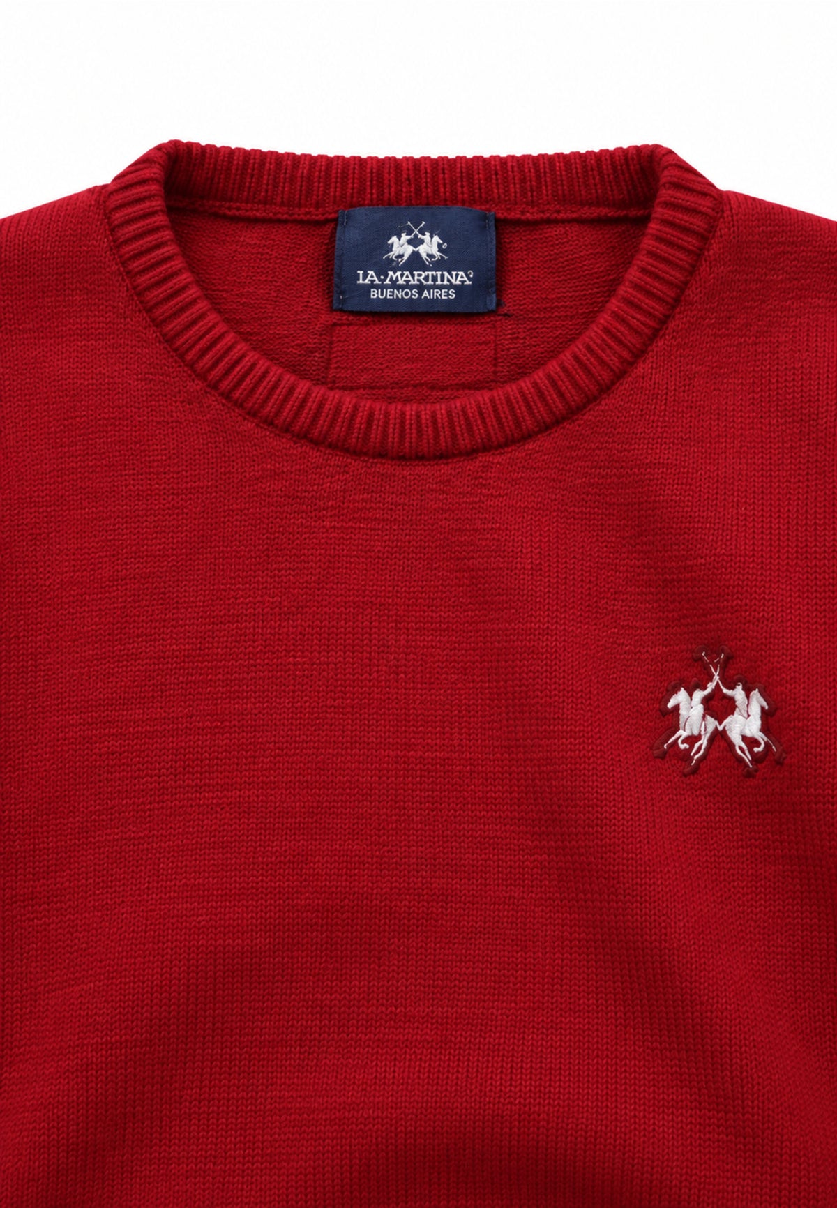 LA MARTINA maglia bordeaux in lana rasata logo ricamo a girocoillo Bambini e ragazzi mab0146.bordeaux_