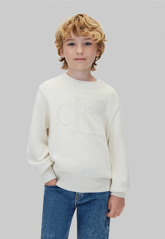 CALVIN KLEIN maglioncino PANNA CON LOGO CK TONO SU TONO Bambini e ragazzi lvcfjf048cks.panna_