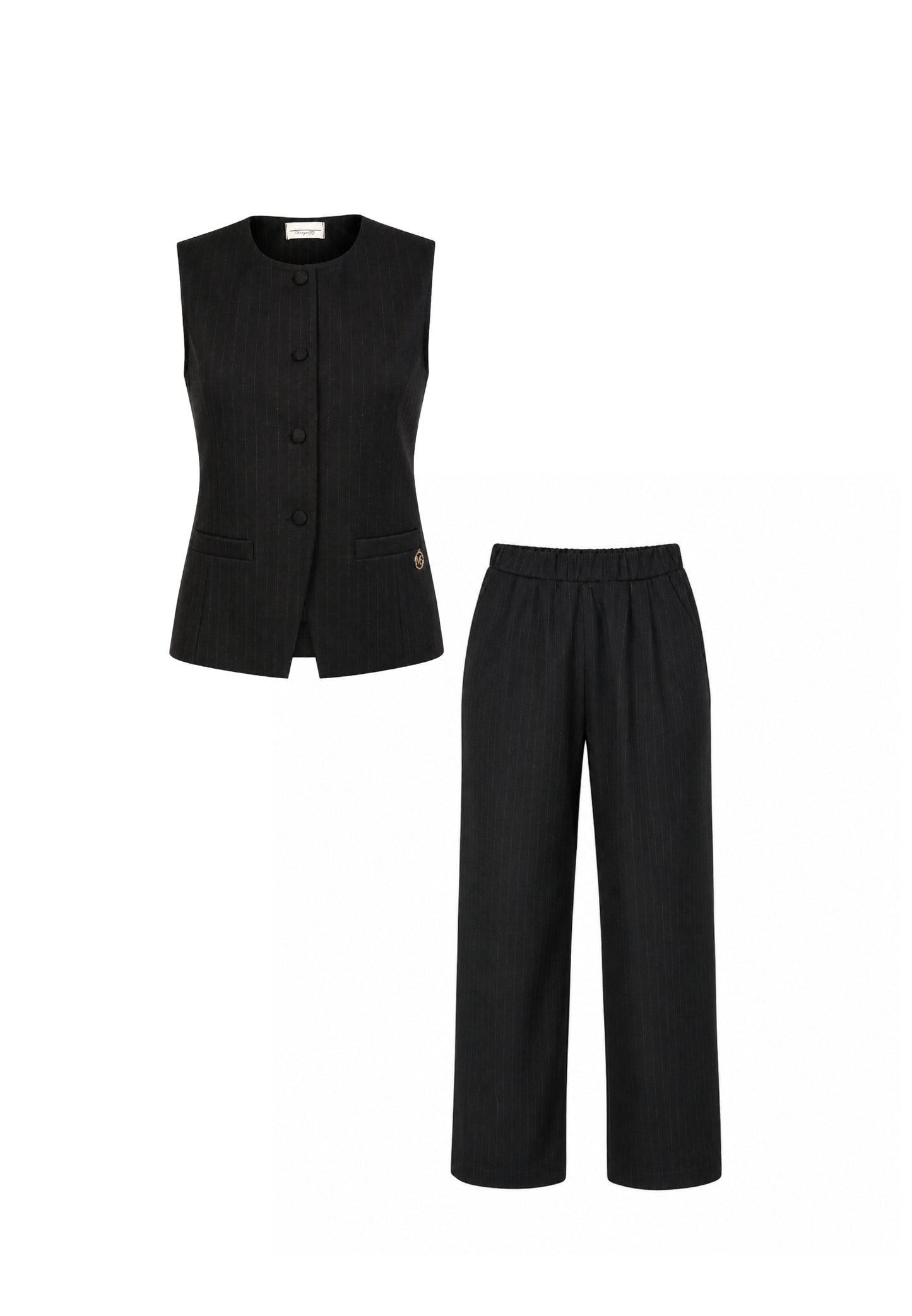 MON SAURIRE completo nero con gilet e pantalone gessati Bambine e ragazze m1433j+m1441j.ne_