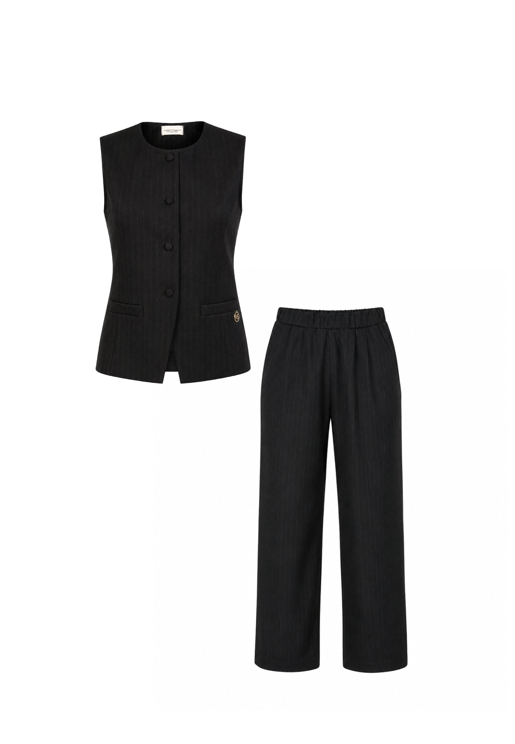 MON SAURIRE completo nero con gilet e pantalone gessati Bambine e ragazze m1433j+m1441j.ne_