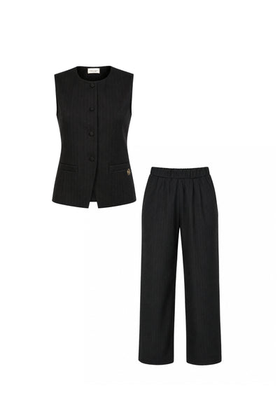 MON SAURIRE completo nero con gilet e pantalone gessati Bambine e ragazze m1433j+m1441j.ne_