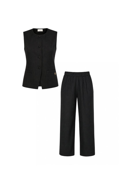 MON SAURIRE completo nero con gilet e pantalone gessati Bambine e ragazze m1433j+m1441j.ne_