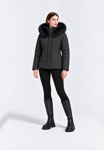 REFRIGIWEAR GIUBBOTTO NERO CORTO CON PELLICCIA E CAPPUCCIO Donna SHORT LADY TECH FUR JACKET.NE_